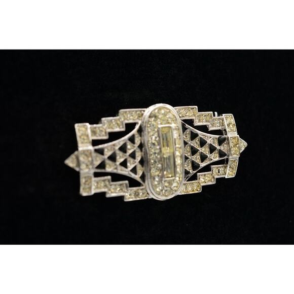 Givenchy Vintage Crystal Pin Brooch Deco Rhinestone Enamel Runway Signed BinF - Picture 5 of 11